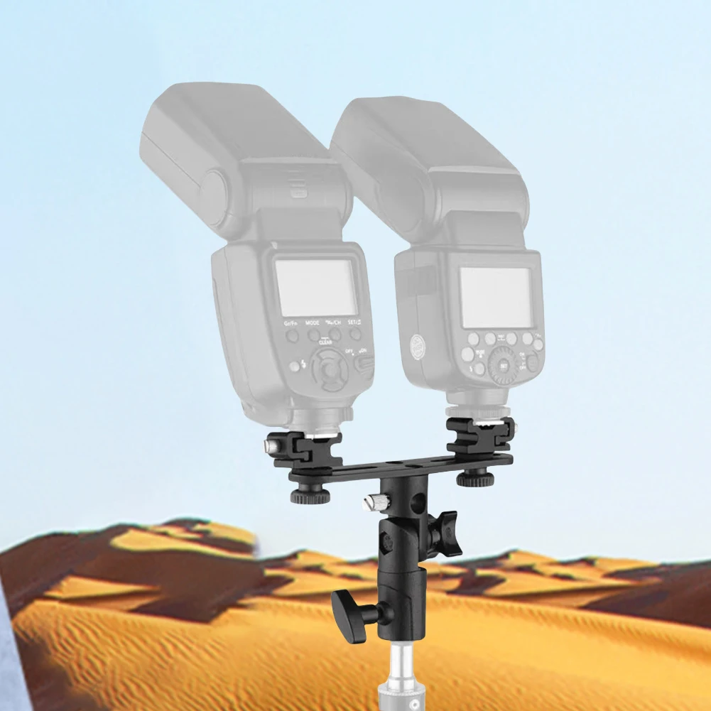 Dual Flash Bracket Umbrella Holder Light Stand Bracket Mount Double Hot Shoe Flash Umbrella Holder for Canon Nikon DSLR Camera