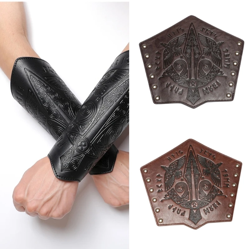

Halloween Wrist Guard for Male Role Play Pirate PU Medieval Pirate Knight Gauntlet Wristband Bracer Halloween Supply