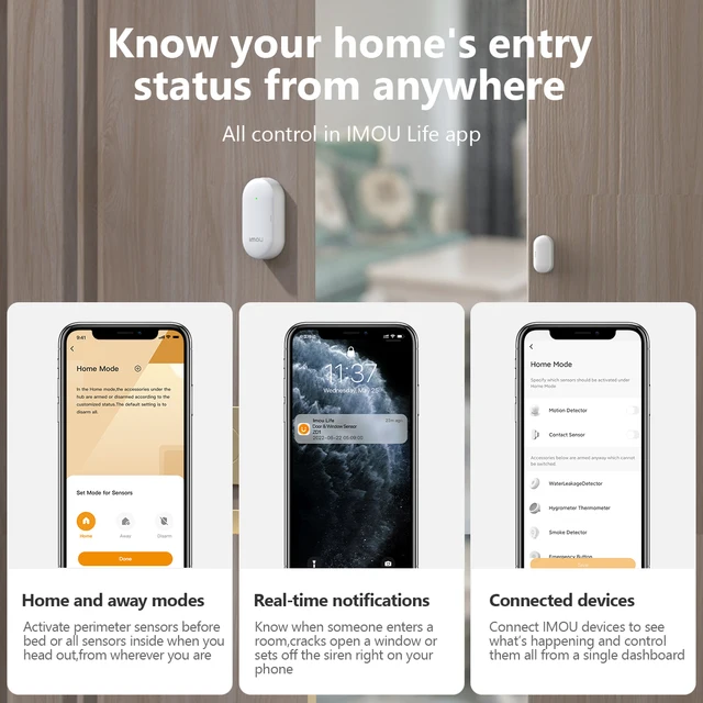 IMOU Zigbee 3.0 Smart Door Window Sensor Open/Closed Detectors App Control Security Alarm Tamper-proof  2 year long standby 2