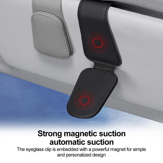Porta Occhiali Auto In Pelle Con Magnete - Universale Per Visiera, Con Tasca Per Carte Di Credito - Foto 5