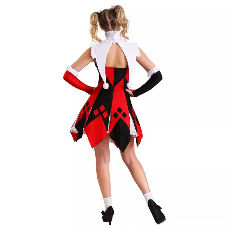 Halloween Clown Harley Costumes Women Evil Clown Criminal Quinn Cosplay Outfits Circus Clown Performance Dress Carnival Dress up