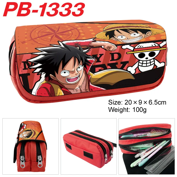 

One Piece Anime Coloring Book Pu Pencil Bag Cartoon Luffy Sauron Large Capacity Double-layer Zipper Pencil Bag Wallet Stationery