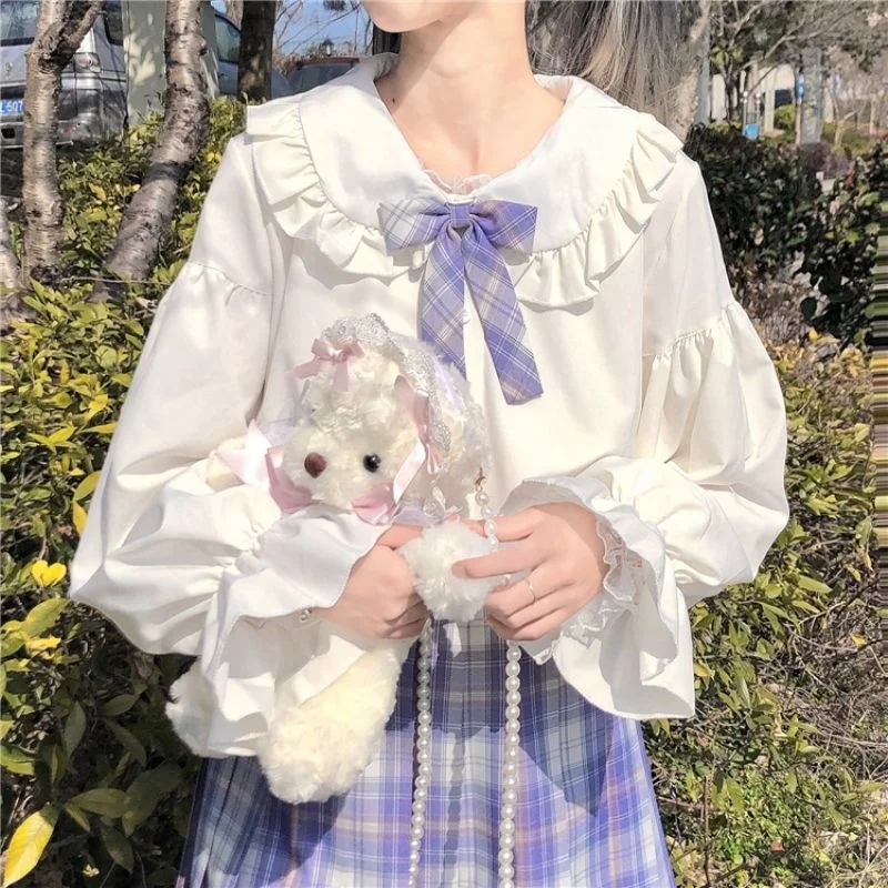 Japanese Sweet Shirt Lolita Blouses Kawaii Doll Collar Long Sleeve Student Jk Uniform