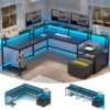 SEDETA L Shaped 66" Home Office Desk File Drawer Power Outlet Corner Computer Desk with Monitor Shelf Printer Storage Shelves 1