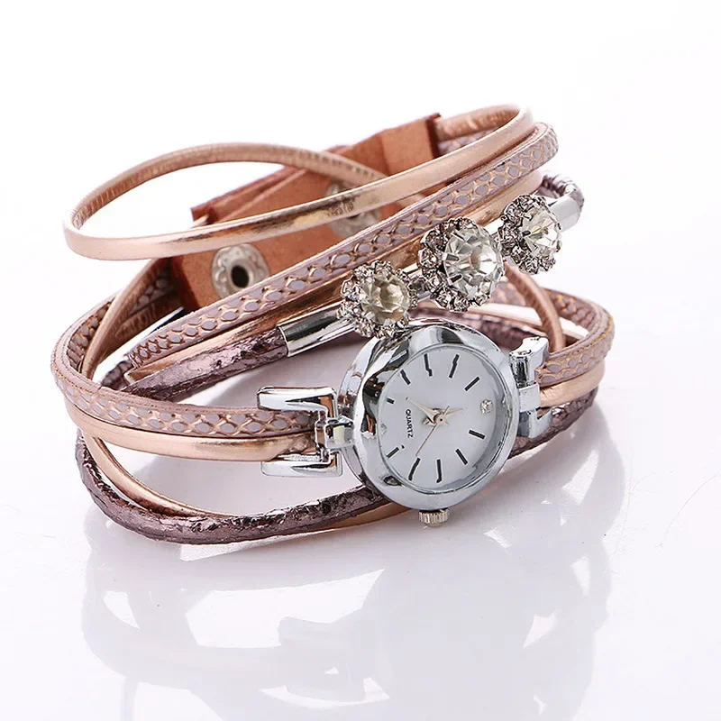 

Fashion Luxury Women Watch Diamond Circle Leather Band Bracelet Watches Casual Elegant Ladies Long Rope Winding Wrist Watch