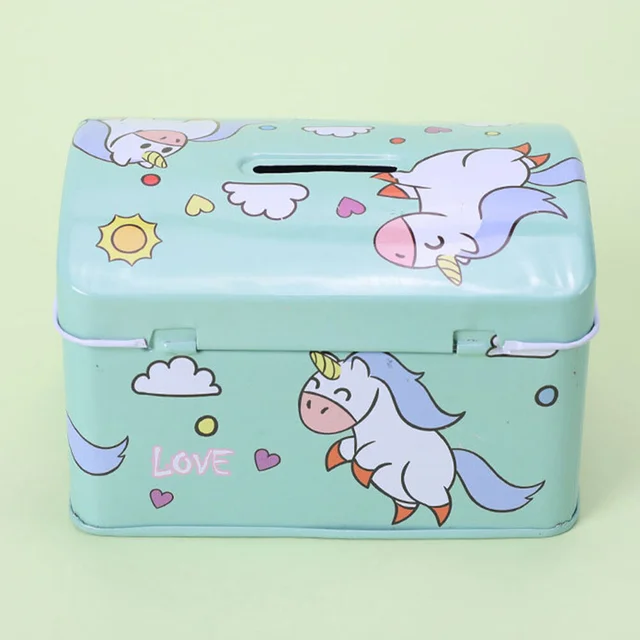 2 Dcs Unicorn Piggy Bank Rajzfilm Mentő Zár Kávé -Konténer Emléktárgy Kreatív Pénz Edény Szép Vas Imádnivaló Jar Gyermekfém - Image 5