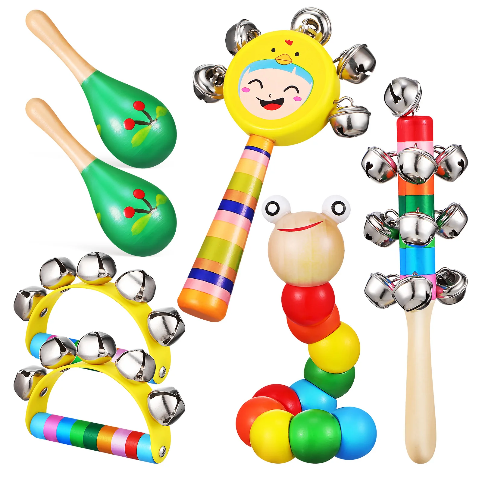 

Hand Toy Small Musical Instruments Bell Wood Rattles Wooden Maracas Percussion Shaker Bells Shaking Baby Toys