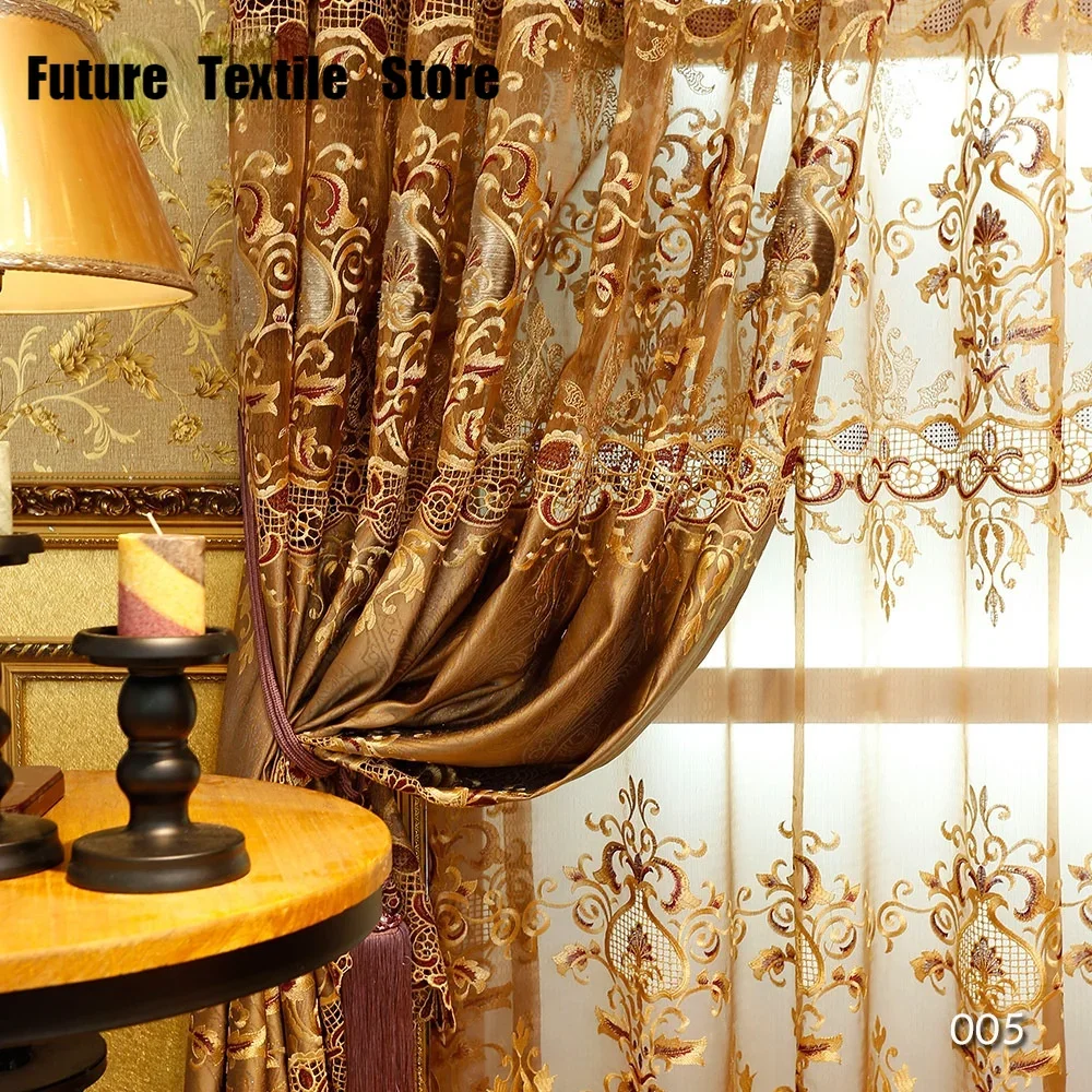 New Gold Hollow Embroidery Splice Window Screen Curtains for Living Room Bedroom Balcony Endorsement Customized Finished Product