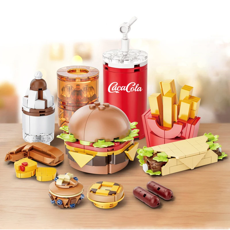 

MOC Refrigerator Magnet Sticker French Fries Hamburg Sandwich Taco Pizza Building Blocks Model Bricks Kids Sets Kits Toys