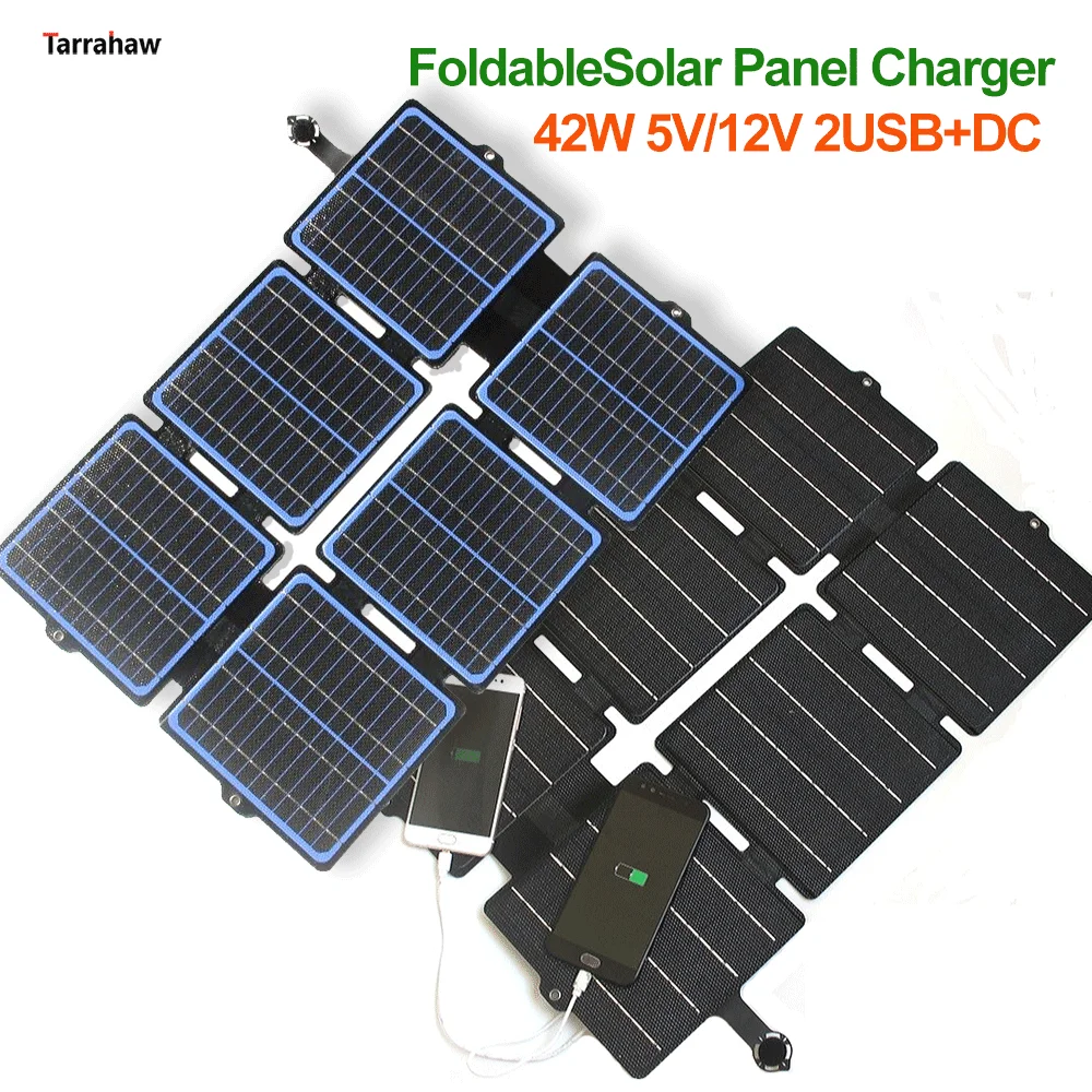 FoldableSolarPanel42WETFE5V12VSolarCellPowerBank2USBCharger
