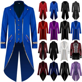 Men's Clothing European and American Medieval Retro Clothing Red Tailcoat Fake Two-piece Ball Dress Trend