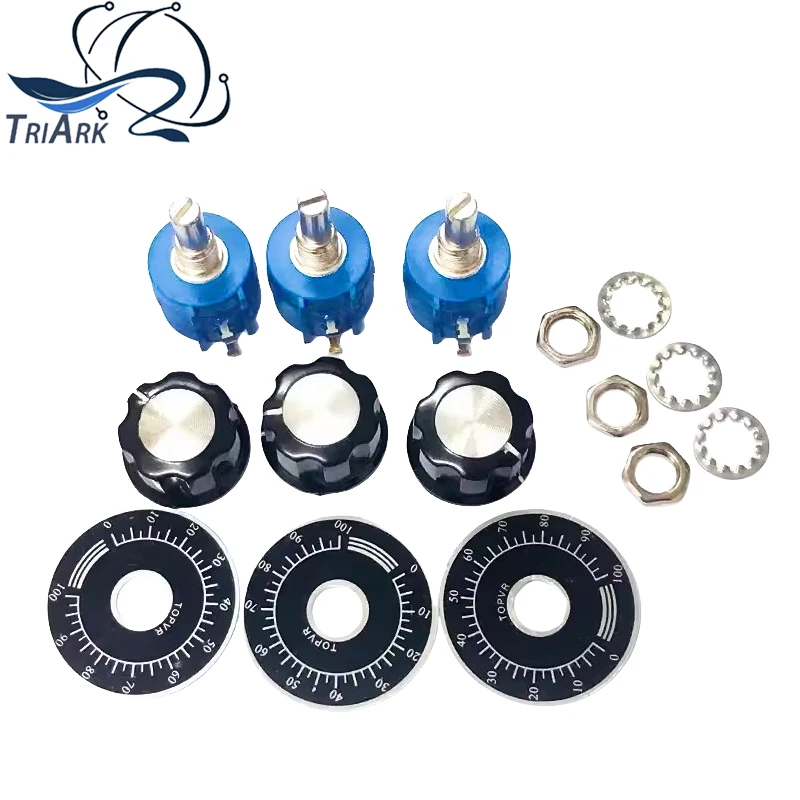 3590S Multiturn Adjustable Resistor Potentiometer Kits 100 200 500 1K 2K 5K 10K 20K 50K 100K Ohm Potentiometer MF-A03 Knob