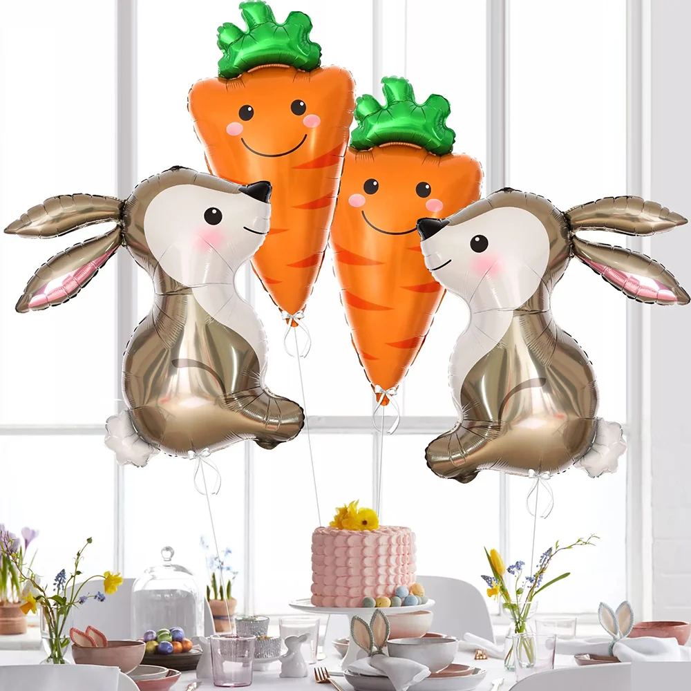 

4 pcs Big Bunny with Carrot Balloons Rabbit Balloons Gender Reveal Rabbit Theme Birthday Easter Foil Balloons Easter Party Decor