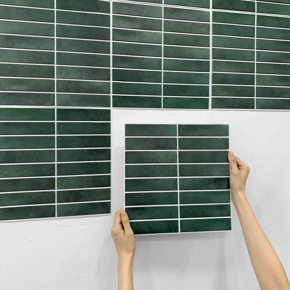 1/10pcs 3D Tile Sticker Self-adhesive Green Tile Backsplash Bathroom Wall Tile Sticker, Water and Mold Resistant, 30x30cm