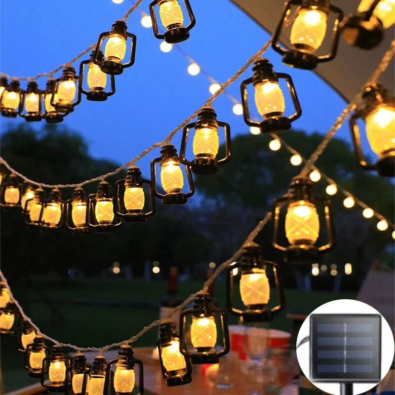 Outdoor Solar String Lights LED IP65 Waterproof Retro kerosene Vintage Christmas Garland Garden Party Decoration Fairy Lamp