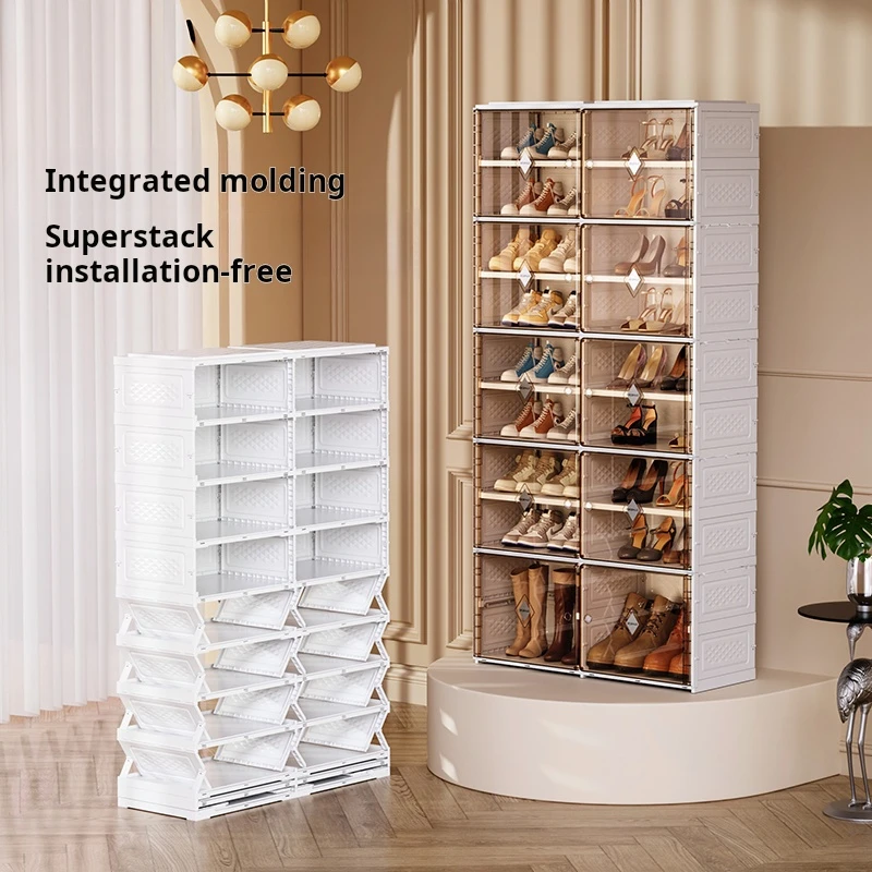 Double Door Magnetic Shoe Cabinet Foldable Organizer For Living Room And Entryway Storage