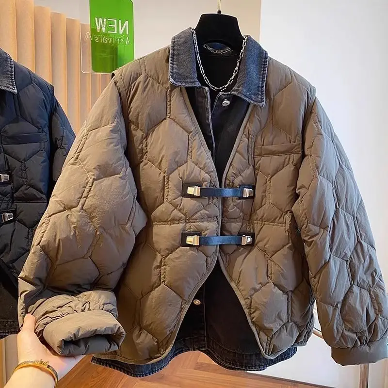 

Winter Coats For Women 2 pcs Set Vest Cardigans Y2K Retro Clothes Outerwear Blazer Jackets Female Warm Cotton Denim Coats Tops