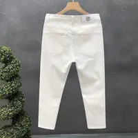 Jeans slim de rue coréenne pour hommes, tissu denim, décontracté, monochromatique, blanc, noir, punk, fjk, printemps, automne, haute qualité 4