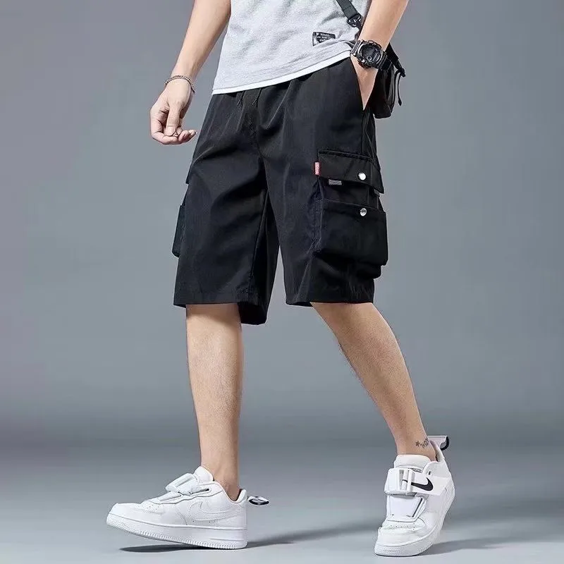 Summer Cargo Shorts Men Multi Pocket Straight Loose Versatile Breathable Thin Casual Elastic Waist Work Short Pants Male Clothes