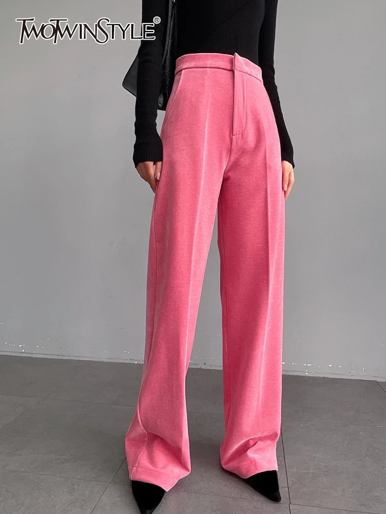 

TWOTWINSTYLE Solid Spliced Pockets Pants For Women High Waist Patchwork Folds Minimalist Wide Leg Pant Female Fashion Clothing