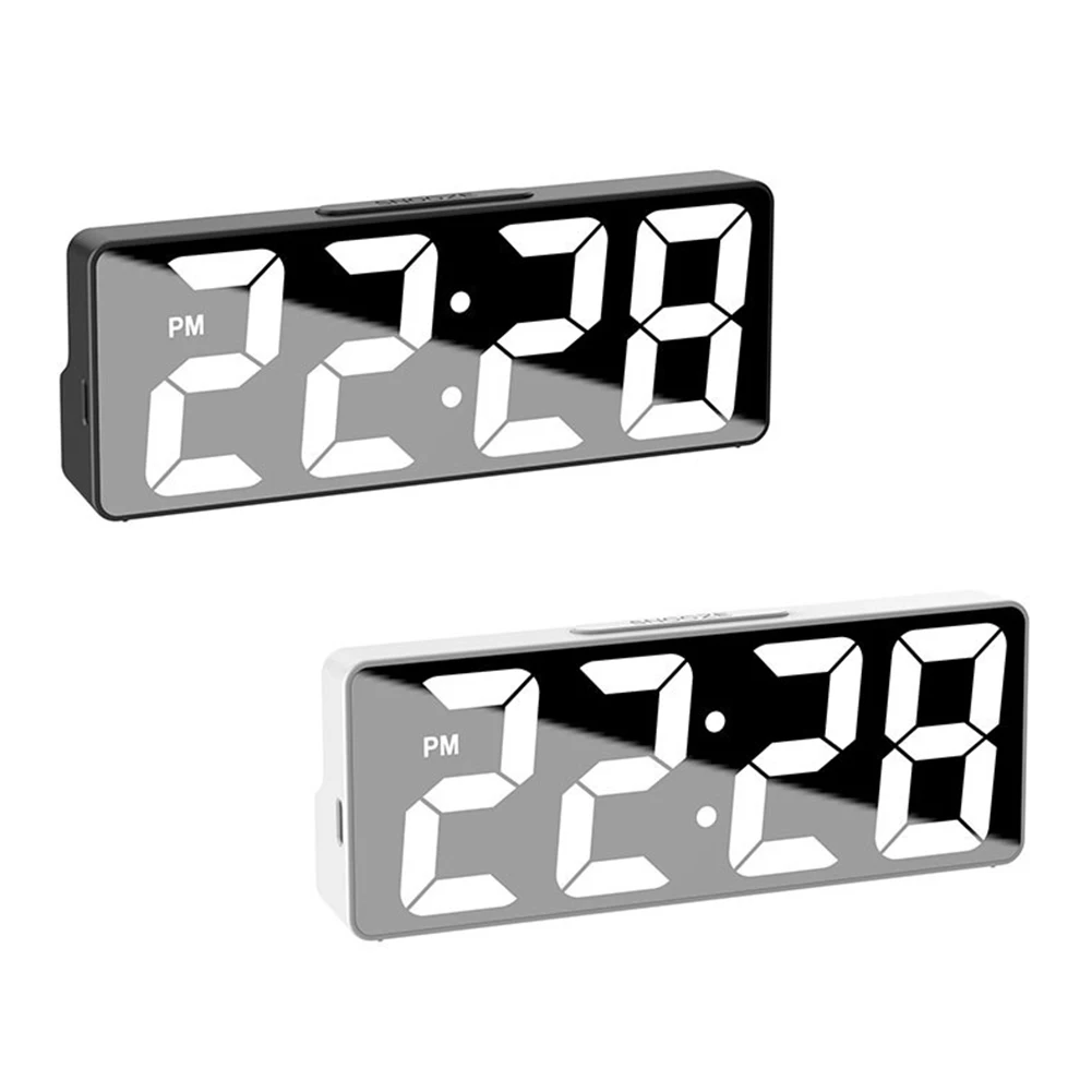 LED Mirror Digital Alarm Clock 12/24 Hours Adjustable Dimming Brightness Colorful Large Screen Desk Clocks Bedroom Decoration
