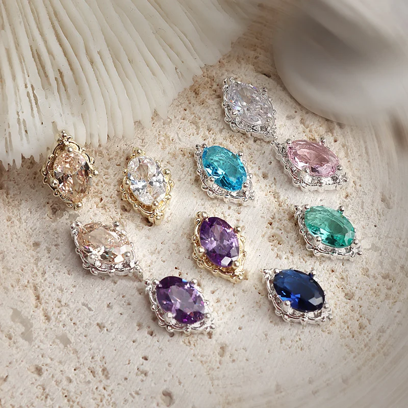 

5pcs Nail Dazzling ZIrcon Charms Colored Gold Silver Bottom Jewelry Gems Stones Decorations For Nails DIY Luxury Nail Parts