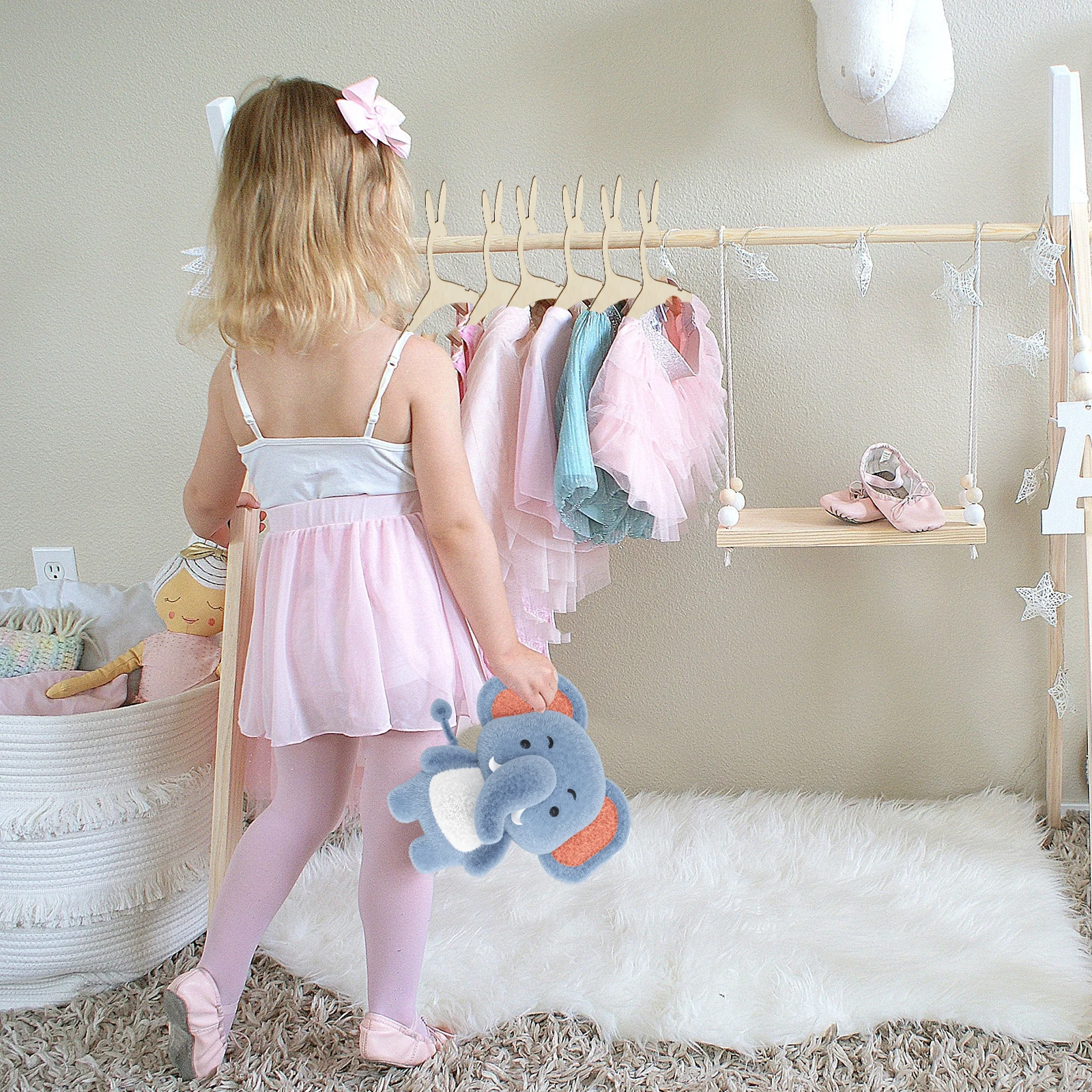 20Pcs Baby Clothes Rack Kids Wooden Hanger Mini Toddler Children Clothes Hanger Cute Bear Drying Hanger for Baby Jacket Skirt 5