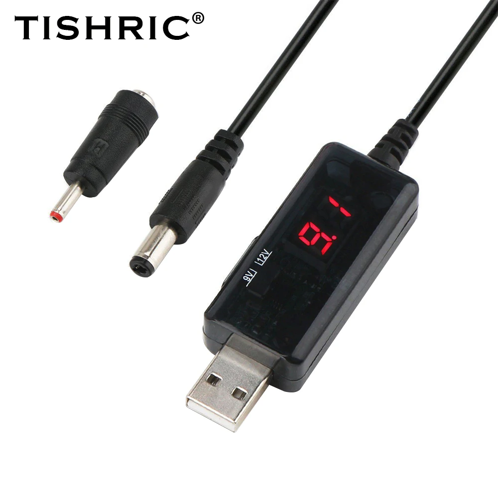 TISHRIC KWS-912 Red Display Voltage USB to DC 5.5/3. 5mm Router Optical Cat Booster Wire Transparent Shell USB Power Boost Cable