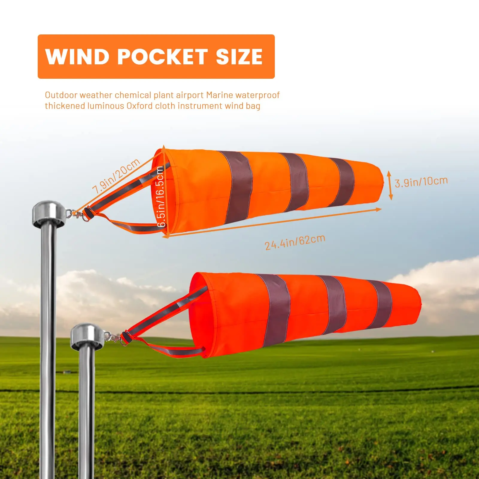 Reflective Windsock Outdoor Wind Direction Measurement Reflective Belt Rip-stop Weather Vane for Airport Aviation Farm wind sock