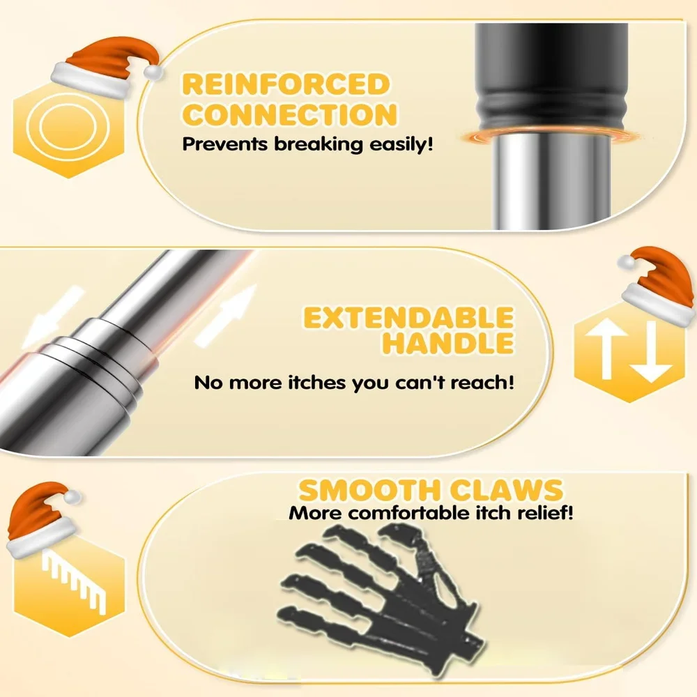 Extra-Long Telescopic Back Scratcher Stainless Steel Hand Massager with Non-Slip Rubber Grip Ideal for Hard-to-Reach Areas