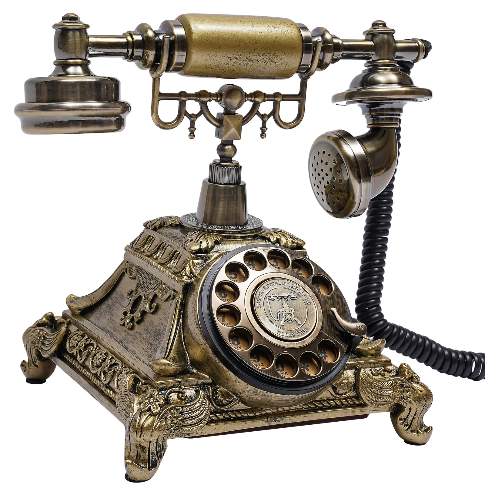 Antique Telephone Desk Phone Old Fashioned Rotary Dial Telephone Corded Vintage Style Home Desk Retro Ornaments Gold 1