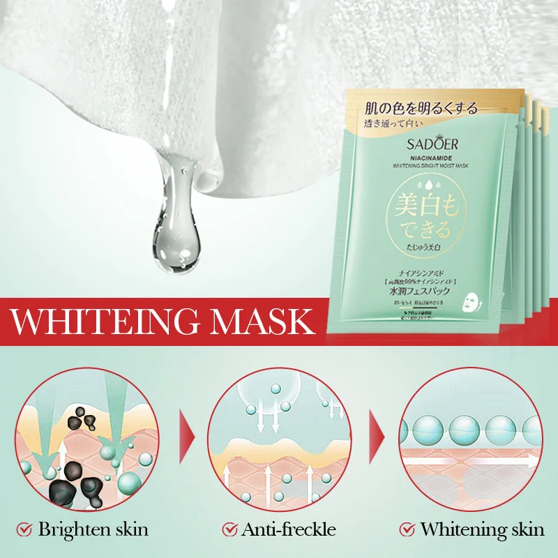 5/10pcs SADOER Nicotinamide Facial Masks for Face Moisturizing Brightening Firming Hydrating Face Mask Facial Skin Care Products