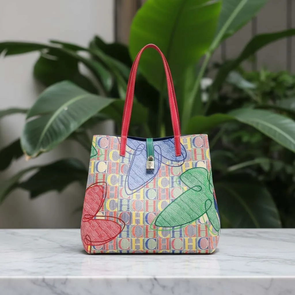 CH Leaf Flower Design Damenhandtasche, modischer Buchstabendruck, große Kapazität, High-End-Textur, Umhängetasche