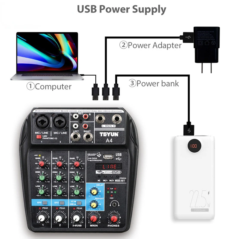 TEYUN 8 6 4 Channel Professional Portable Mixer Sound Mixing Console Computer Input 48v A4 A6 A8 A5 Power Number Live Broadcast