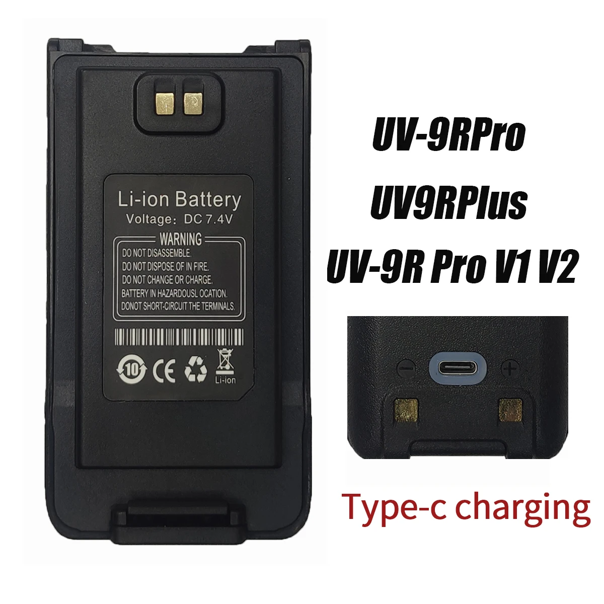 Baofeng Walkie Talkie UV-9RPlus Battery Type-C Enlarge Rechargable Battery With Type-C Charging For UV 9R Pro V1 UV9R PLUS Radio