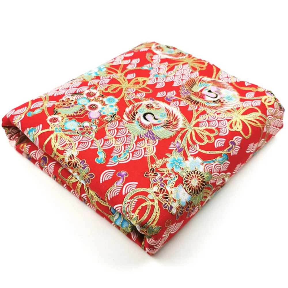 5PCS Japanese Fabric Cherry Blossom Bronzing Cotton Fabric Material Craft Kimono DIY Patchwork Sewing Dolls Bag Needlework Cloth