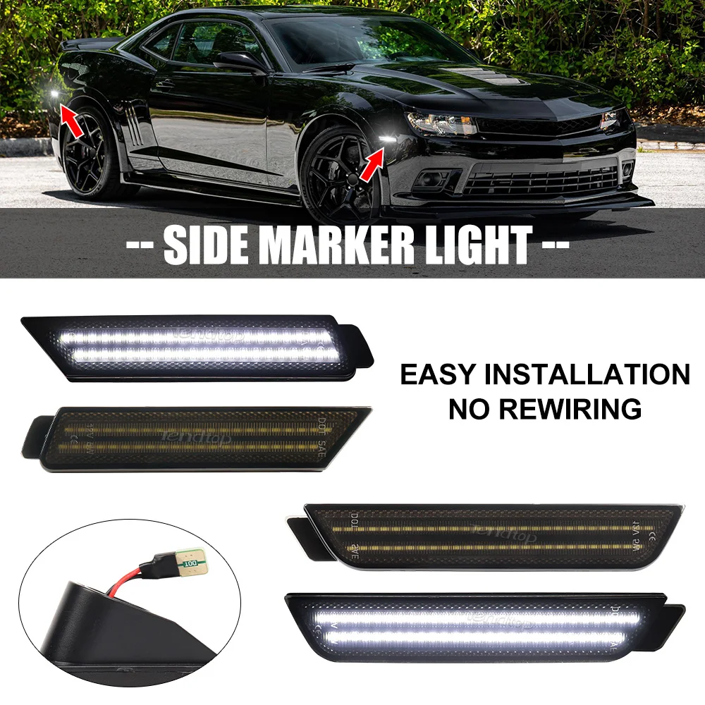 

Side Marker Lights Green White Amber Red Smoked Lens Front Rear Bumper LED Side Marker For Chevy Camaro 2010-2015