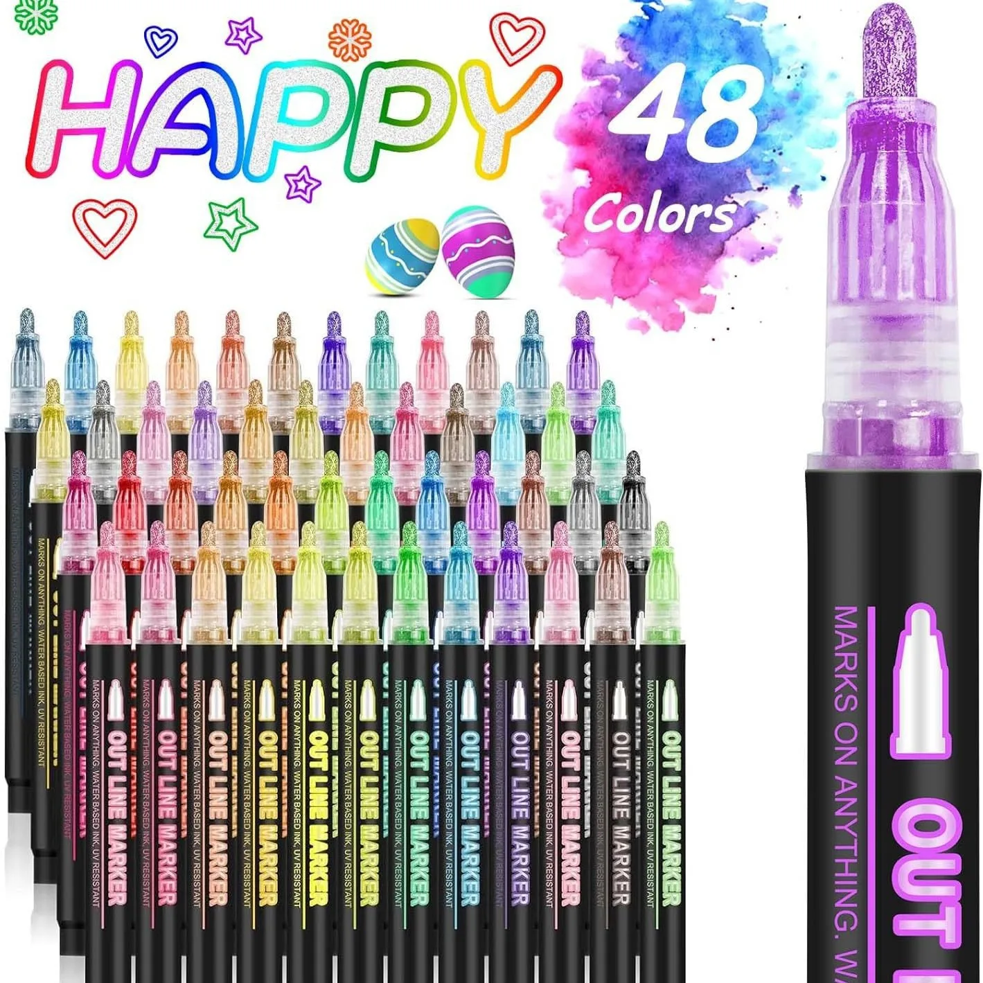 8/12/24/36/48 colors Color Marker Pens Double-line Outline pen contour pen Dream flash Metal color marker DIY handbook fluorescent marker