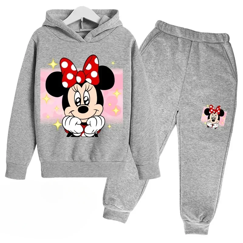 thumbnail image 1 of Conjunto de 2 piezas de sudadera con capucha y pantalones de manga larga con estampado de dibujos animados de Mickey Minnie para primavera y otoño, ropa deportiva informal para niños y niñas, 1 of 5