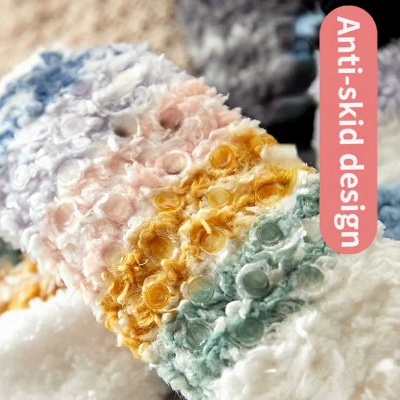 Thermal Sock Womens Plush Grip Stripe Winter Warm Soft Female Home Indoor Silicone Non slip Thick Slipper Floor fluffy Sock