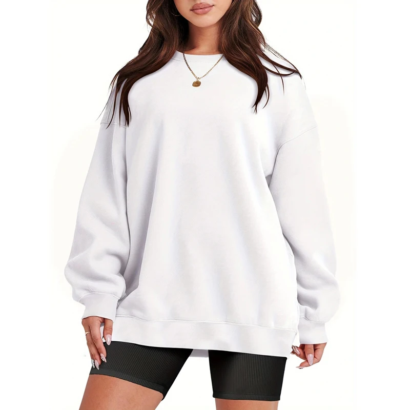 Women's Clothing 2023 Autumn Trendy Casual Streetwear Oversized Sweatshirts Y2K Solid Round Neck Long Sleeve Pullover Tunic Tops