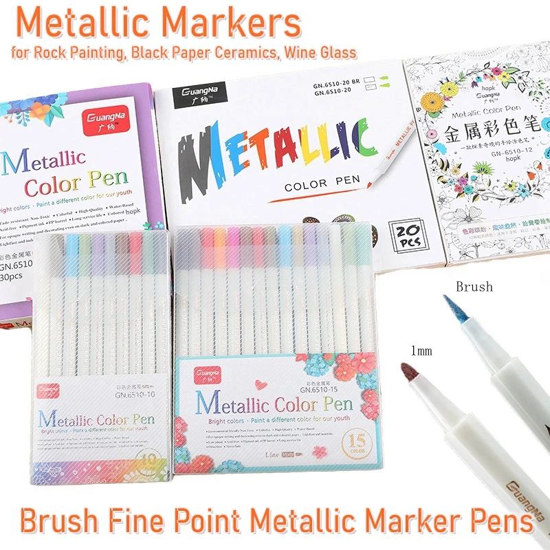 10/15/20/30pcs Colour Metallic Pens Brush & Bullet Tip