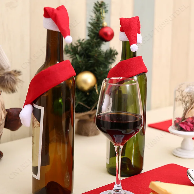 Christmas Hats For Tableware Decorations Xmas Hat Family Party Small Christmas Hat Fork Knife Holder Bag New Year Gifts