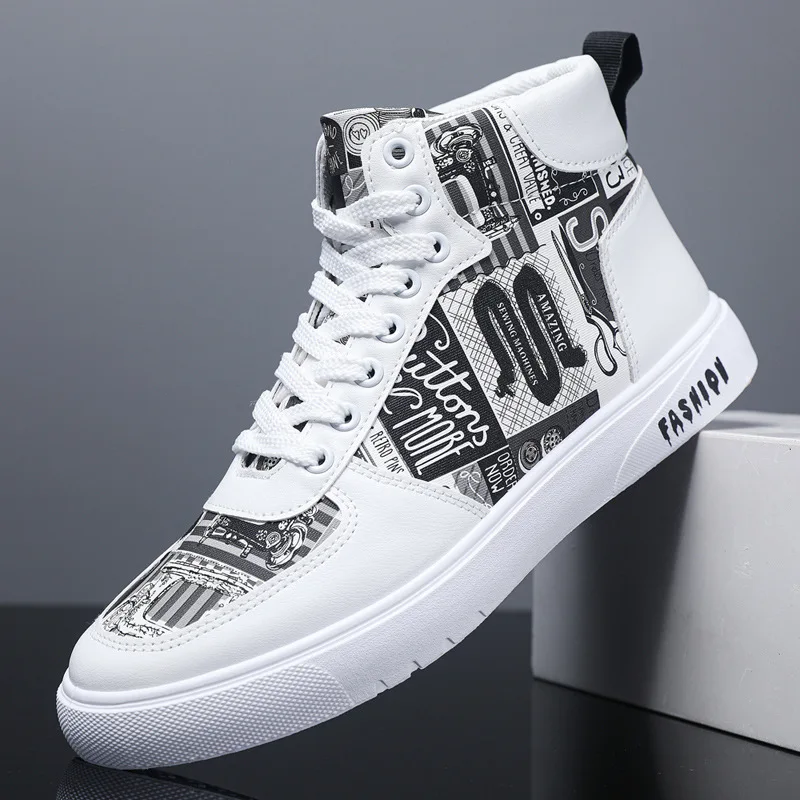 2023 New High Top Men's Shoes Personality Graffiti Lace-up Men's Shoes Casual Sneakers Student Sneakers Luxury Sneakers Boots 5