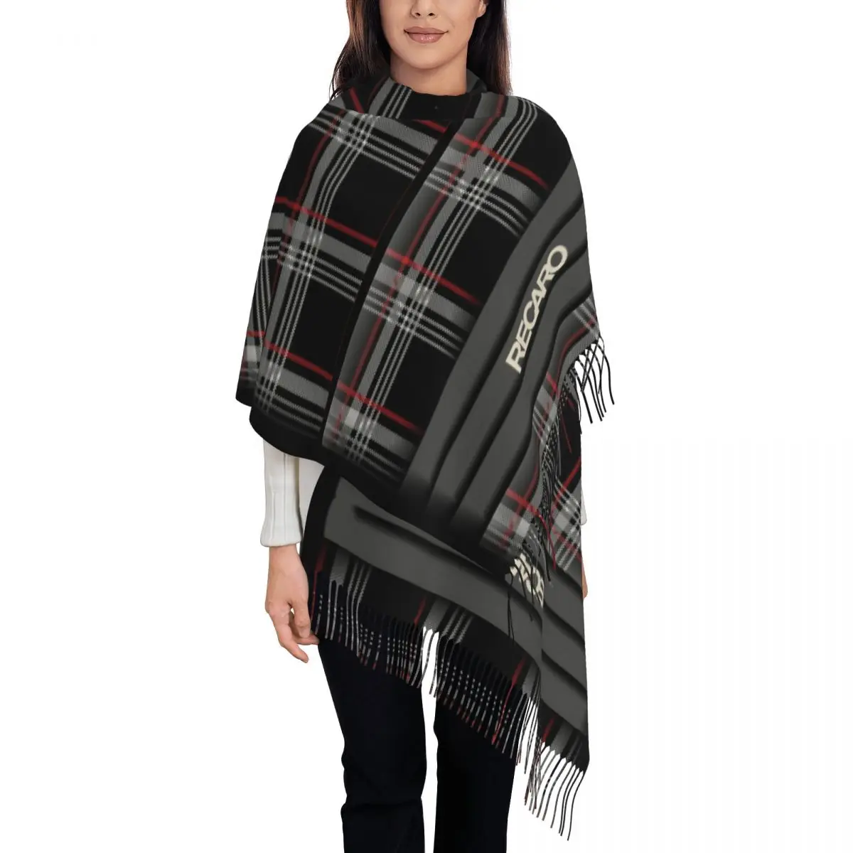 

Recaros Black Tartan Scotch Irish Plaid Shawl Wraps for Womens Winter Warm Large Long Scarf Neckerchief Tassel Scarves