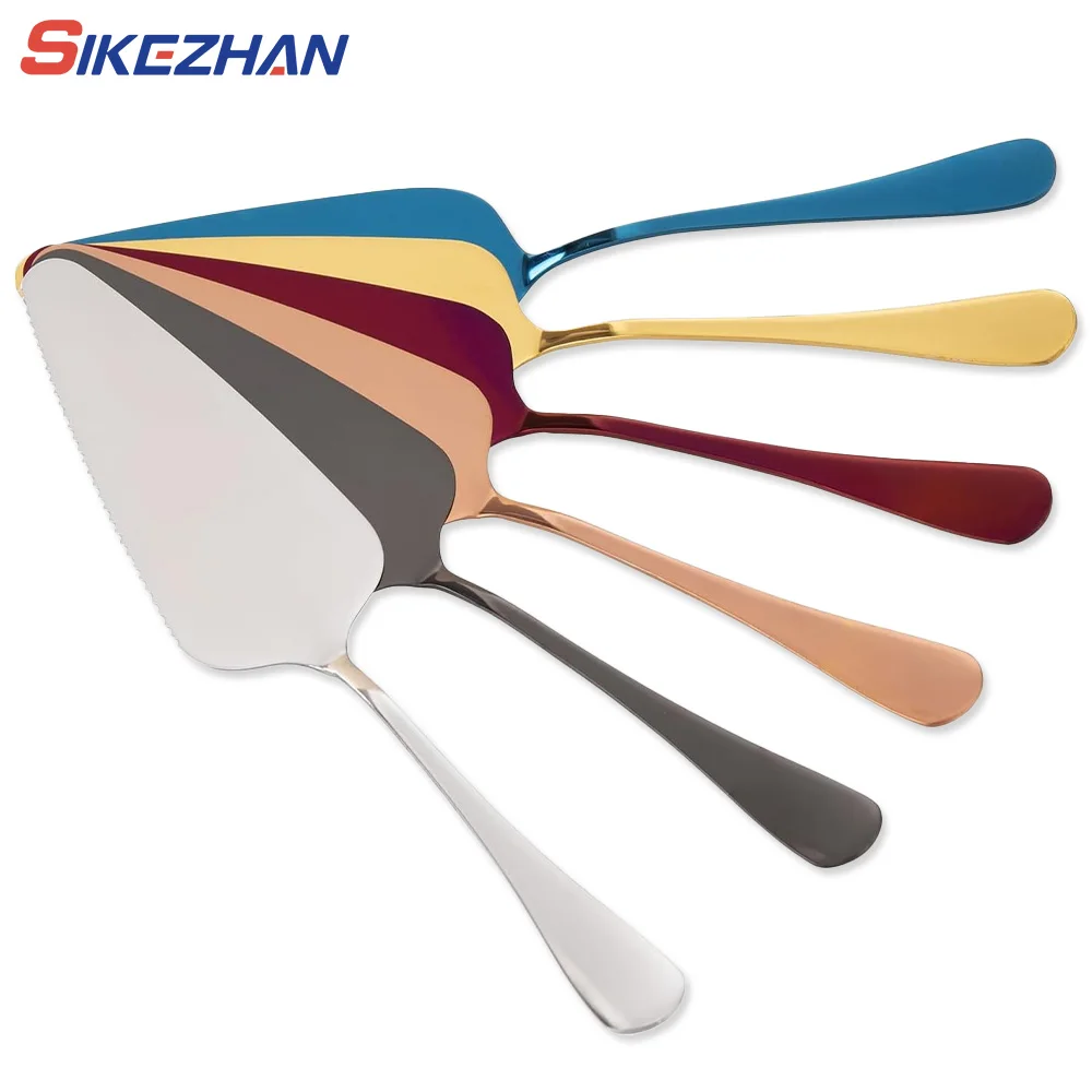 Cake Knife Pizza Cutter Colorful Stainless Steel Serrated Edge Cake Server Blade Spatula Baking Tool