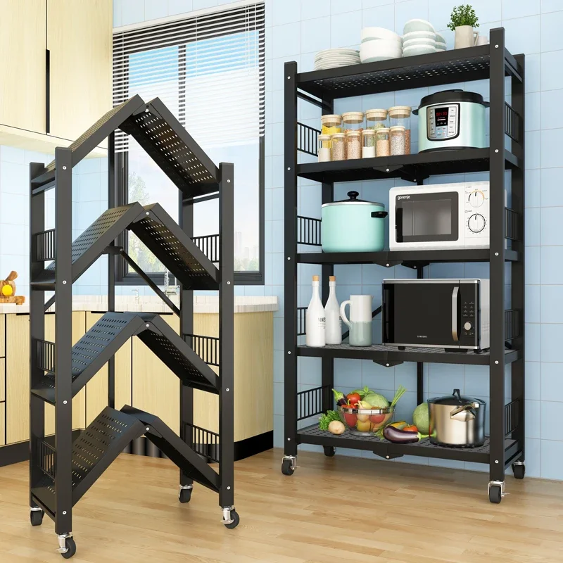 No installation kitchen rack floor-to-ceiling multi-storey microwave oven balcony home foldable rack storage