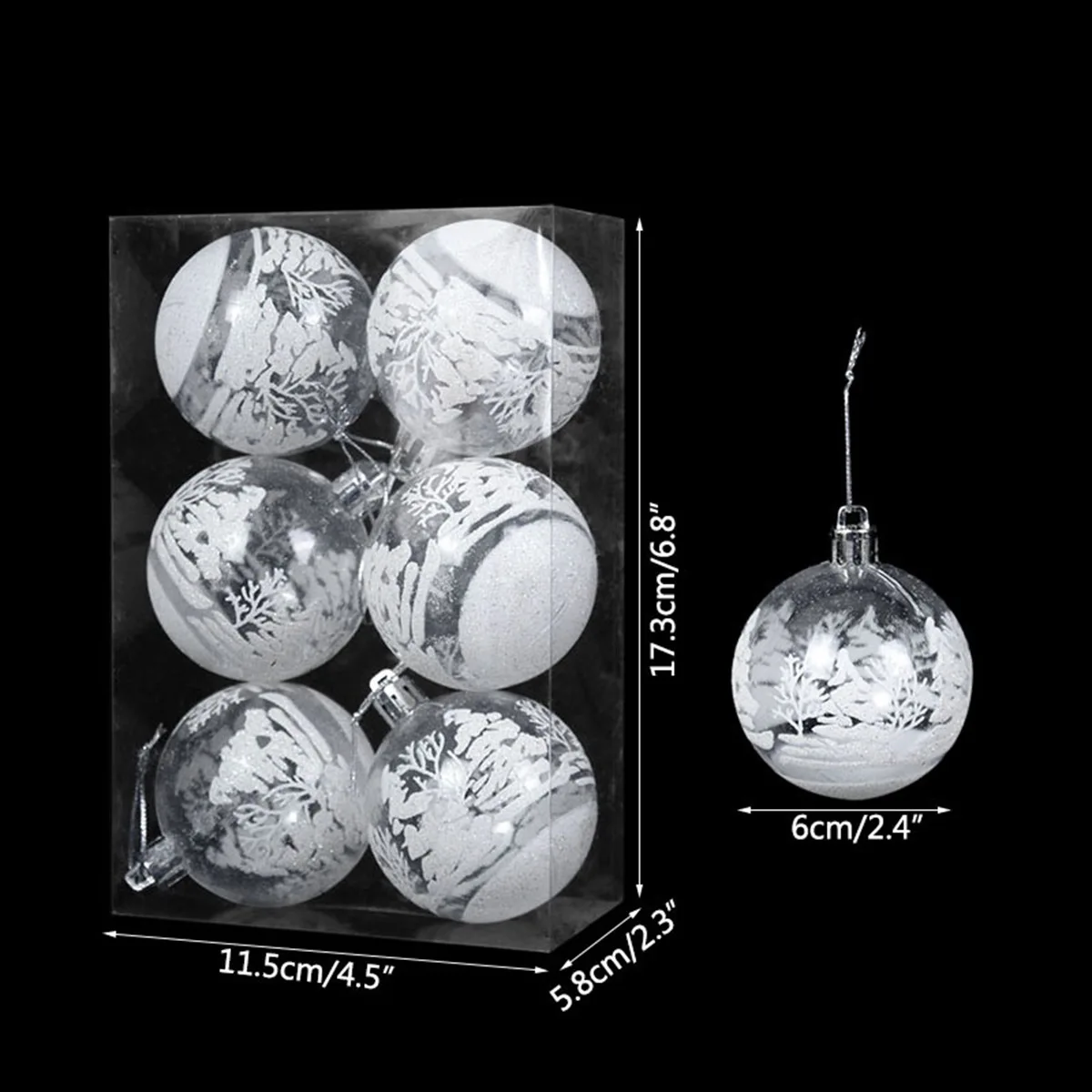 thumbnail image 1 of Juego de 6/12 bolas de plástico transparente para decoración navideña, bolas de nieve blancas para pintar, decoración colgante para árbol de Navidad, suministros para fiestas de Año Nuevo, 1 of 4