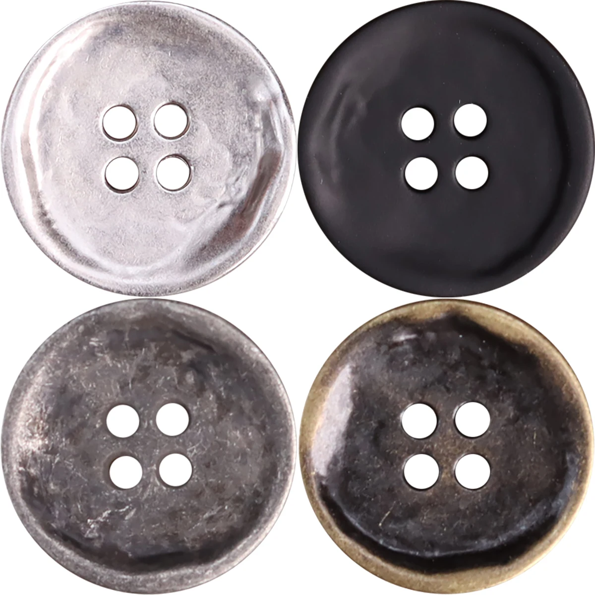 6pcs MUKU 2024 New Metal Series Thin 4 Hole Zinc Alloy Metal Buttons For Clothing High Quality Shiny Silver Matte Black Vintage 4