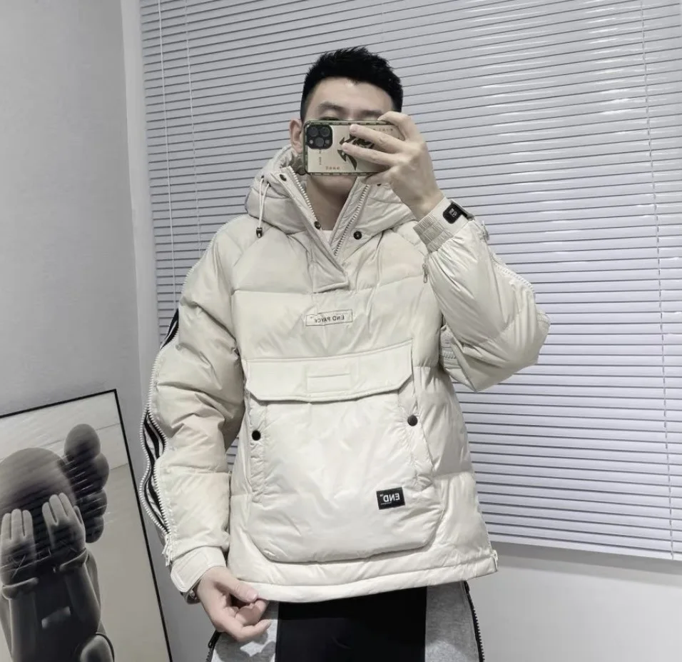 

Mens Fashion Hooded Short Coats Couple's Same Pullover Thickened Hoodie Winter Jacket Men New Zipper Tooling Cotton Jacket